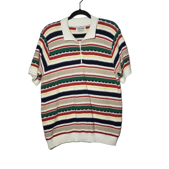Alfred Dunner Sweaters - Vintage 80s Alfred Dunner Rainbow Striped 1/4 Zip Collared Sweater Large‎ Retro